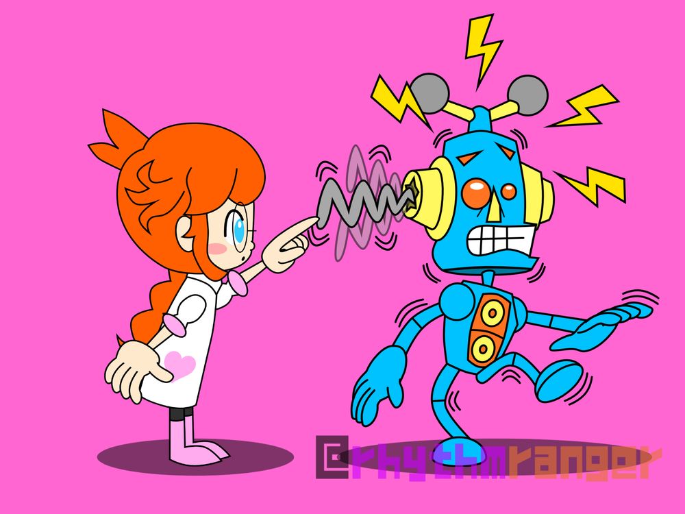 Penny is touching a spring that's broken out of Mike's ear, which causes him to twitch uncontrollably.