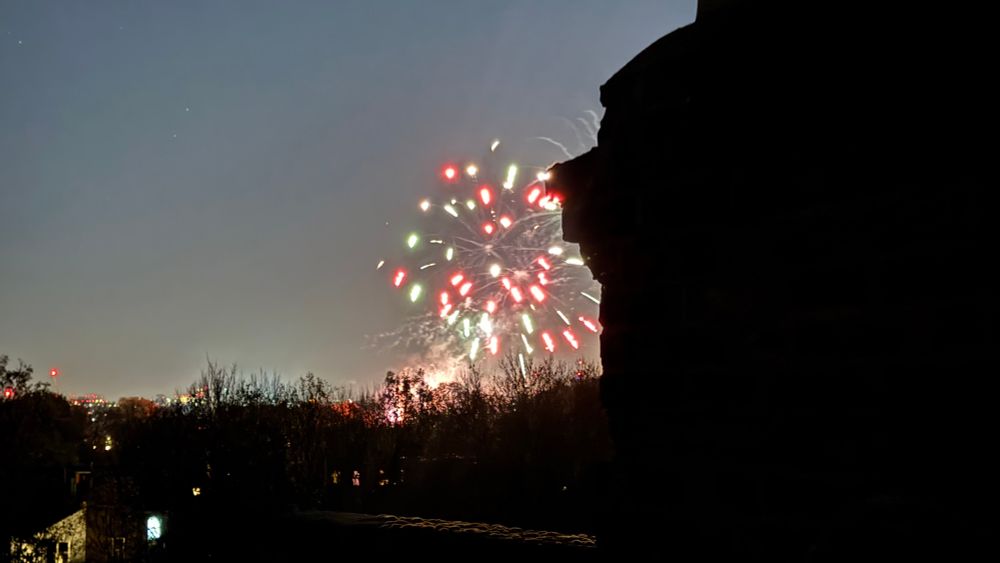 Fireworks and lasers in the London sky.