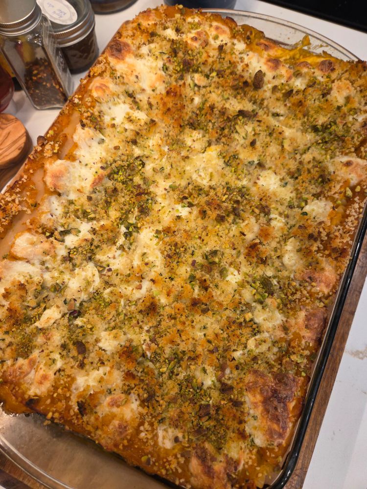 A butternut squash lasagna, fresh out of the oven 