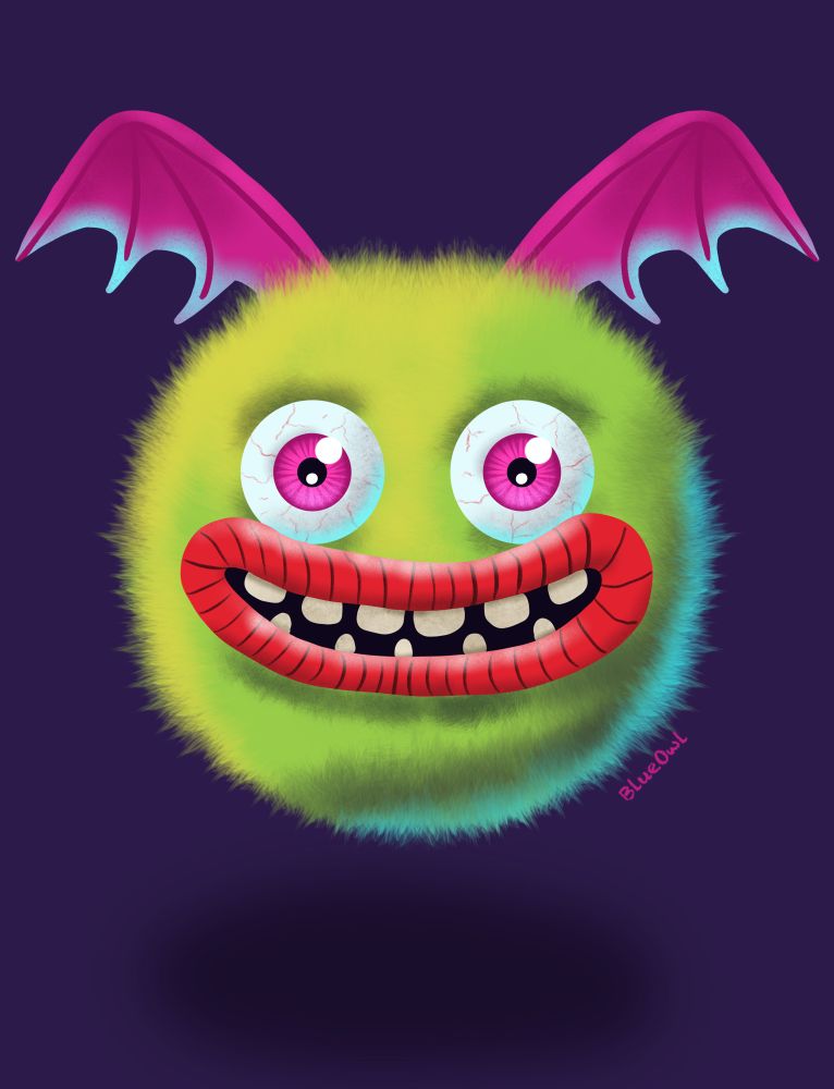 Fluffy green furball monster