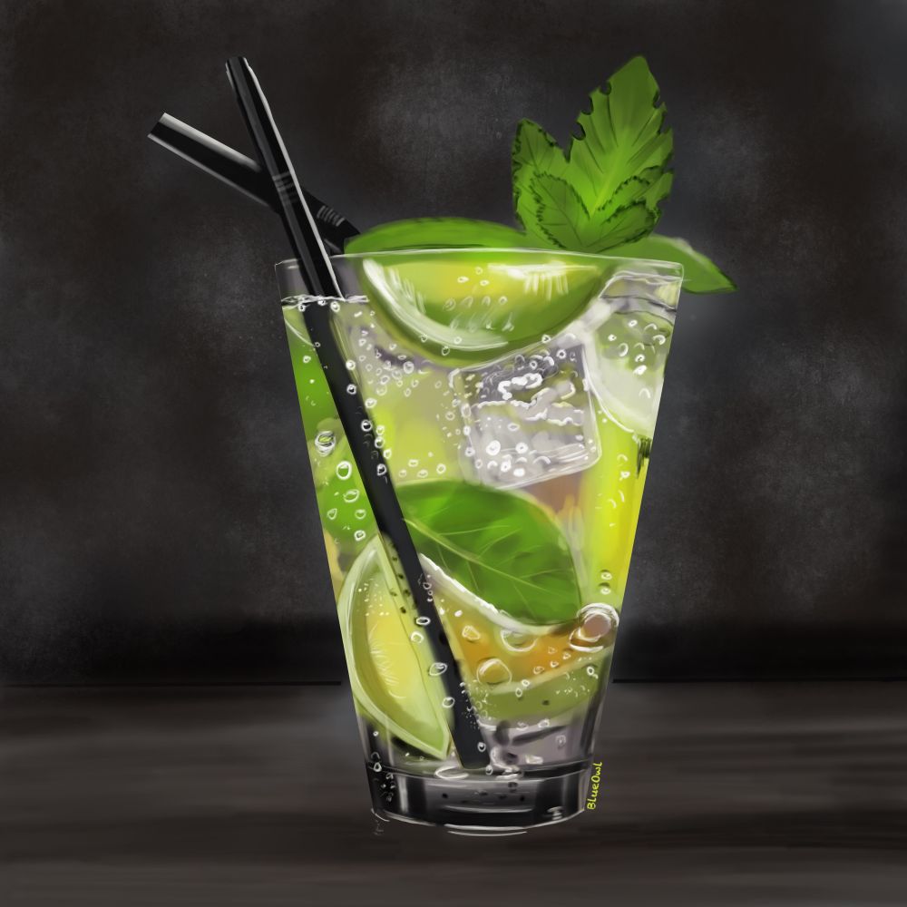 Mojito cocktail hand drawn in procreate