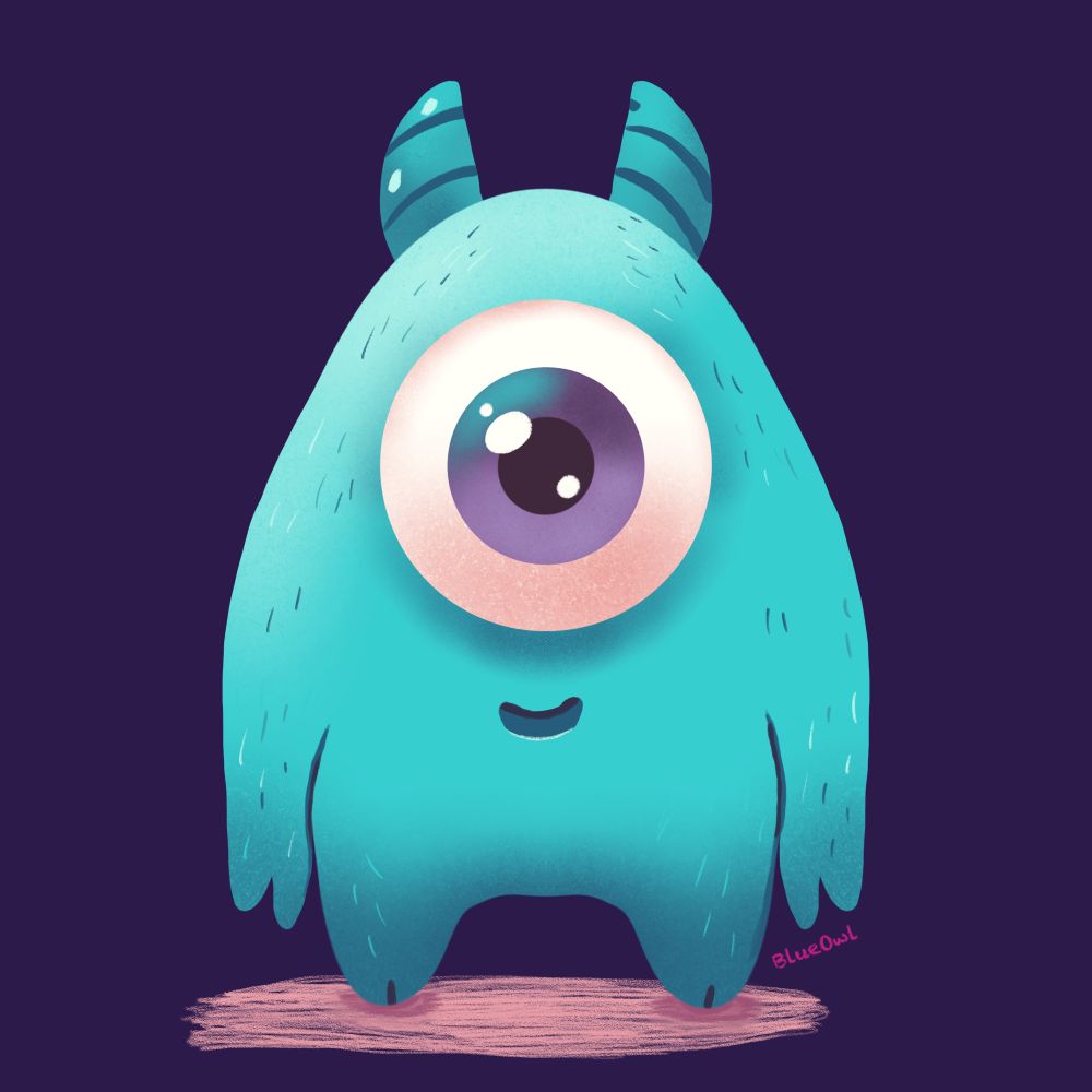 Cute one eyed blue monster