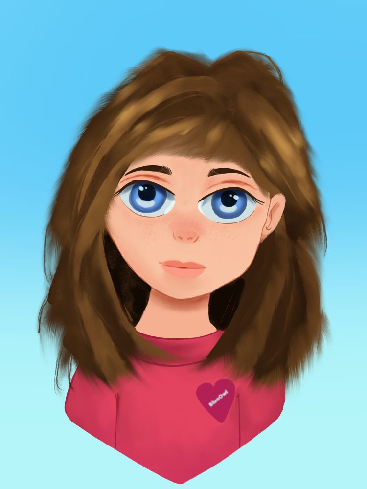 Drawing of a sylized art drawing of a girl character 