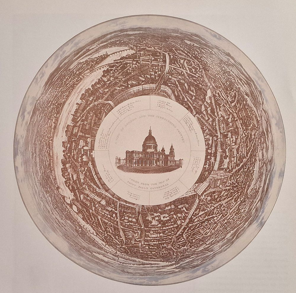 A View of London and the Surrounding Country Taken from the Top of St Paul's Cathedral, c. 1845, horizontal panorama, highlighted aquatint, diam. 755 cm. Jacqueline and Jonathan Gestetner Collection, London.