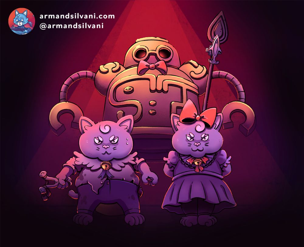 Illustration of 2 mischievous cat children standing in front of a robot with a bow tie, bathed in an ominous red light.

Portfolio website: armandsilvani.com