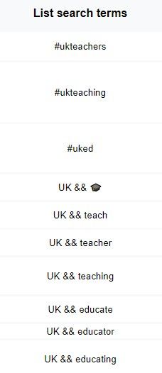 Example of some search terms