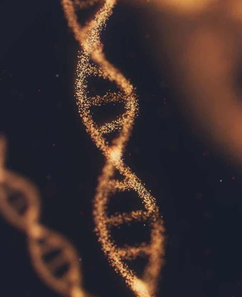 digital illustration of a dissolving DNA helix