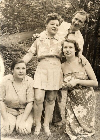 Virginia Faulkner, Polly Adler, Dana Suesse, and an unidentified man, at a party at Faulkner and Suesse's house in Connecticut around 1944.