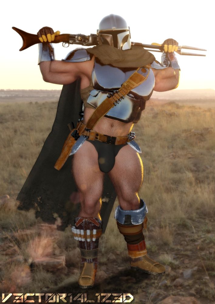 SUBJECT: The Mandalorian Din Djarin scantily clad in skimpy version of his classic armor.