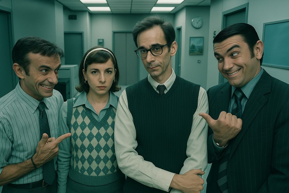 Personajes de Camera Café con las estética de Severance 