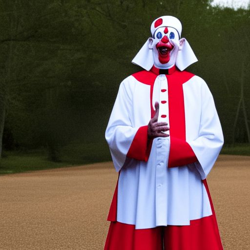 A clown dressed as a cardinal