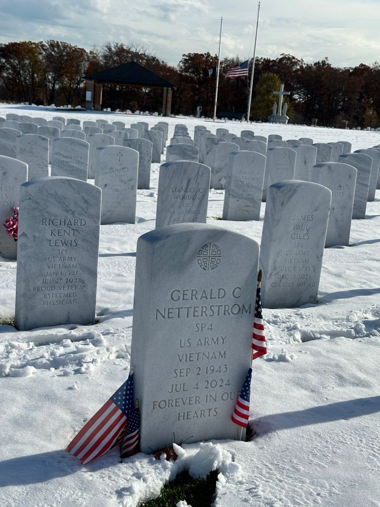 Headstones at a national cemetery outside Chicago 