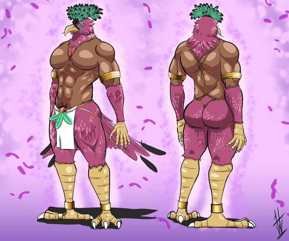 hymnel, bird god with a human torso in a loincloth. 