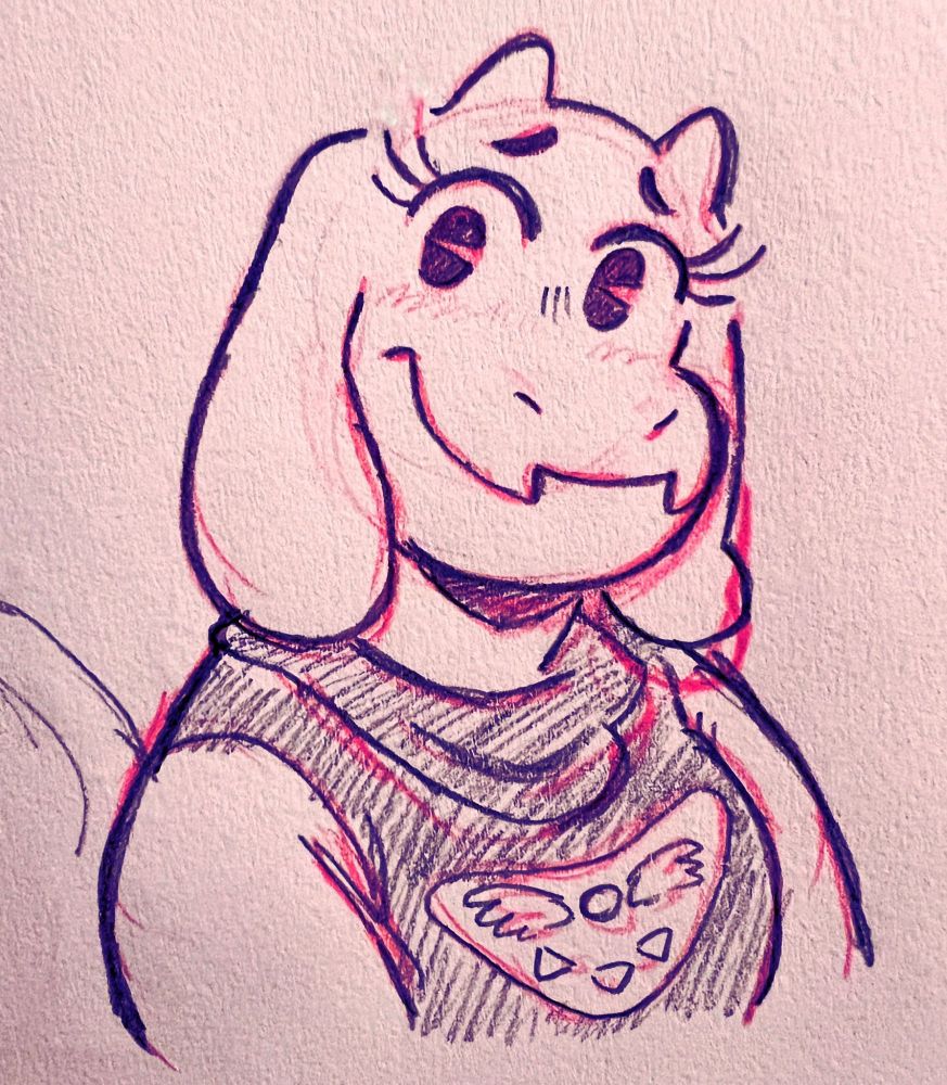 A traditional bust sketch of Toriel from Undertale. She is smiling at the viewer. The style is cartoony and round.