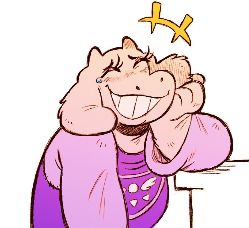 A colored digital sketch of toriel from Undertale. She's chuckling through a wide smile while leaning on her left arm. The style is sketchy, cartoony and warm.