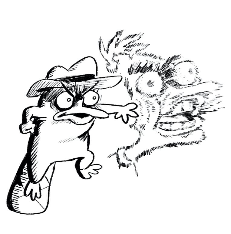 funny digital doodle of Agent P from Phineas and Ferb punching Doofenshmirtz in an impact frame