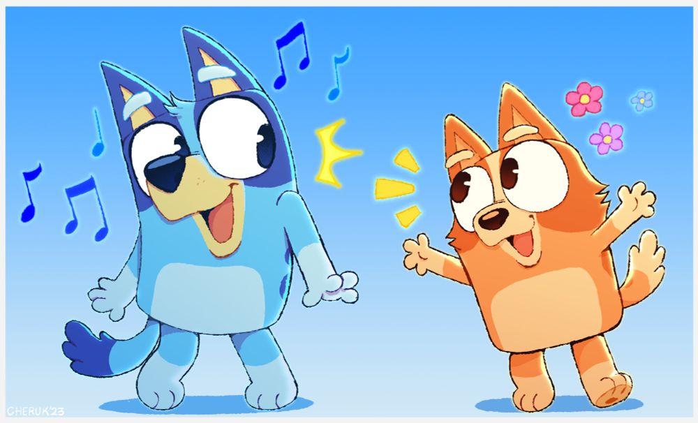 Fanart of Bluey and Bingo dancing :)