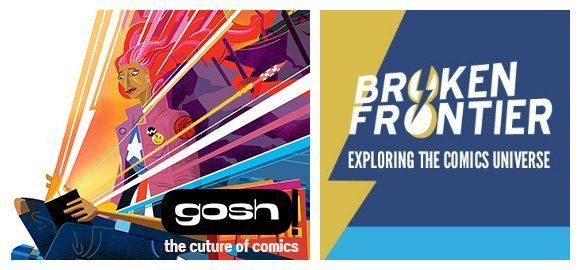 The Gosh Comics and Broken Frontier logos.