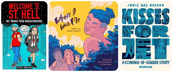 Images of comics covering trans stories.
