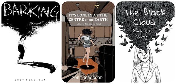 Images of comics covering mental health awareness.