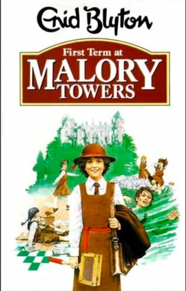 Image of the cover of First Term at Malory Towers by Enid Blyton. It features a girl in a brown school uniform.
