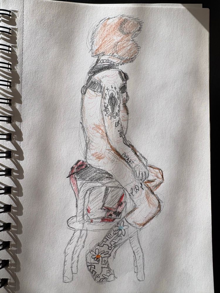 Sketch of nude model sitting on chair