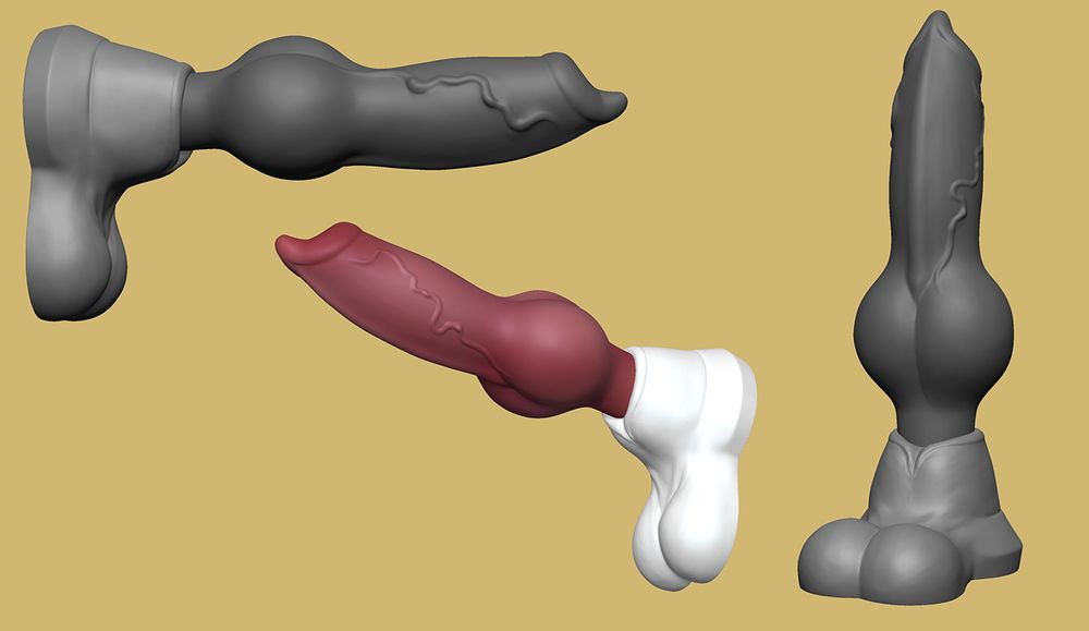 3 Views of a Canine style Dildo, sculpted in ZBrush.