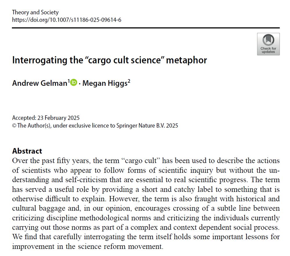 Over the past fifty years, the term “cargo cult” has been used to describe the actions of scientists who appear to follow forms of scientific inquiry but without the understanding and self-criticism that are essential to real scientific progress. The term has served a useful role by providing a short and catchy label to something that is otherwise difficult to explain. However, the term is also fraught with historical and cultural baggage and, in our opinion, encourages crossing of a subtle line between criticizing discipline methodological norms and criticizing the individuals currently carrying out those norms as part of a complex and context dependent social process. We find that carefully interrogating the term itself holds some important lessons for improvement in the science reform movement.