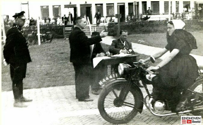 Marie Everaert on her fathers Zundapp motorcycle in 1936. deautovanmnopa.nl