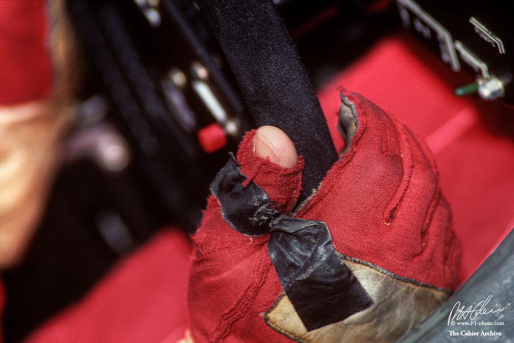 Picture of Ayrton Senna’s hands, with his very well used racing gloves.
