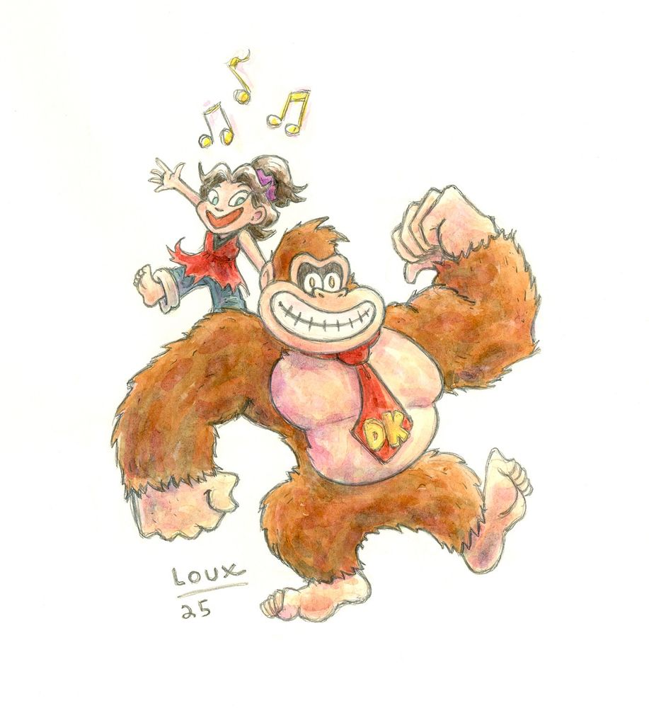 Fan art of Donkey Kong and Pauline from the new Nintendo Switch 2 game Donkey Kong Bananza, art by Matt Loux. 