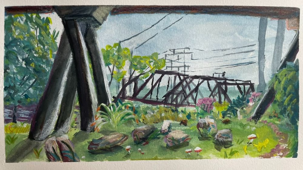 Painting of under a bridge in Wilmington Delaware