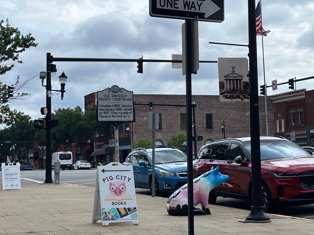 Picture of the sidewalk in front of the Davidson County Historic Courthouse prior to the Good Trouble Lives On Event