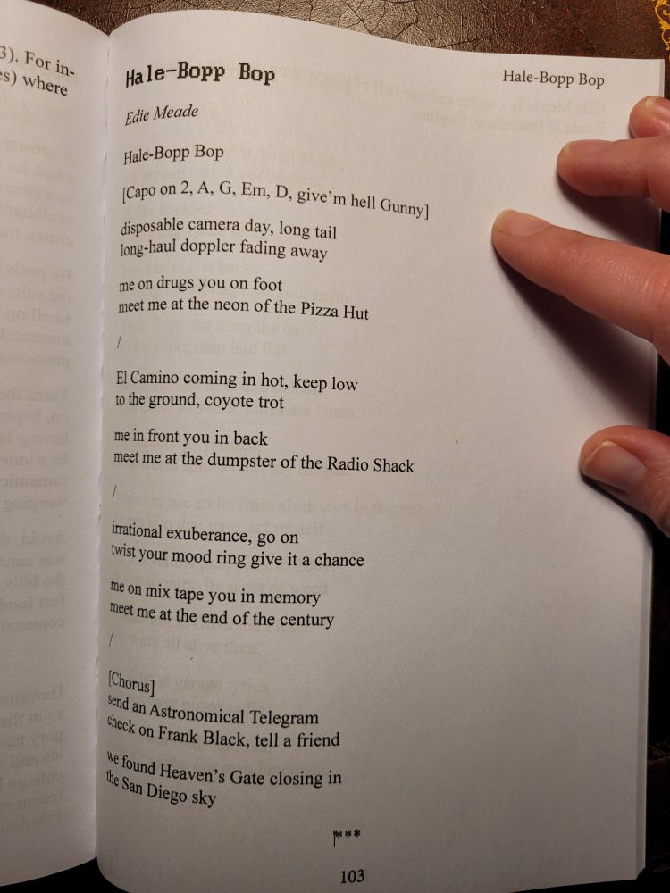 Page open to "Hale-Bopp Bop," a poem (song) by Edie Meade 