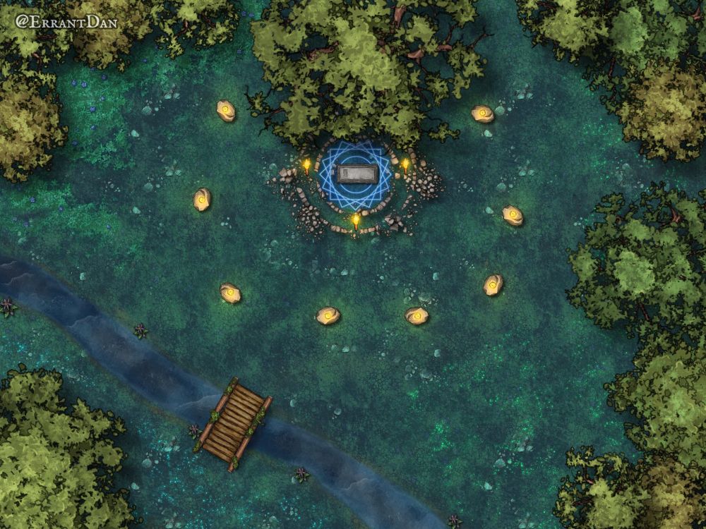 The Sacred Glade lies nestled deep within the old forest. In the center of the clearing lies a large, flat stone altar, A circle of stones surrounds the altar, each one bearing the name of a powerful druid.