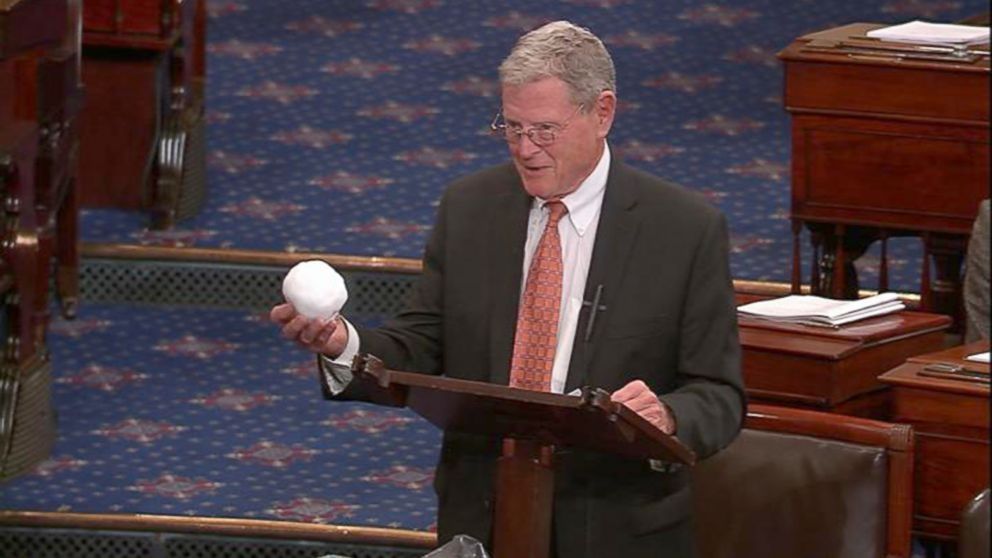 Senator Jim Inhofe holding a snowball on the Senate floor to prove that climate change isn't real.