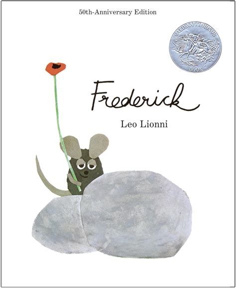 Cover of the mentioned book showing a mouse holding a poppy flower sitting behind rocks. All seemed to be cut out from paper. 