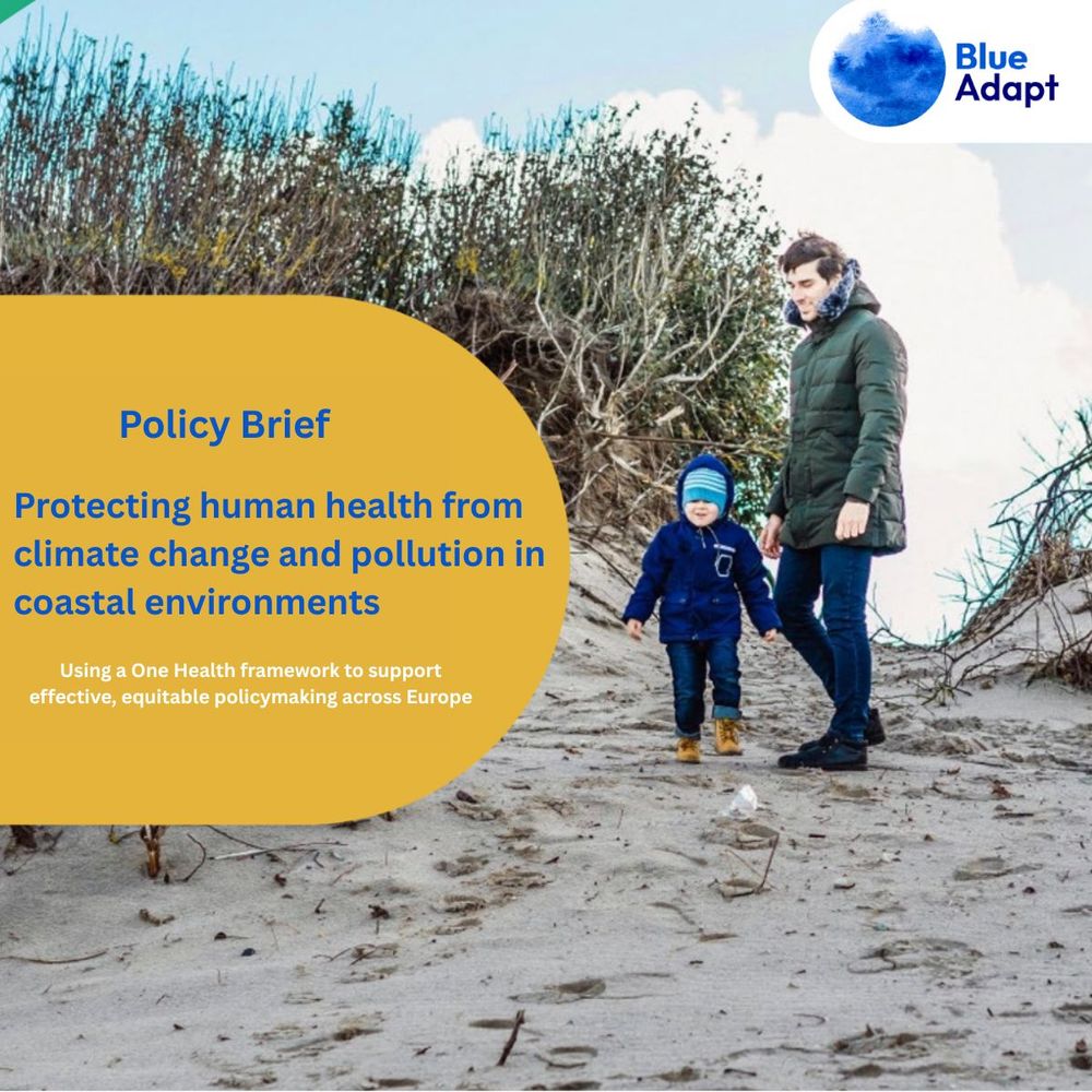 Father and son walking on a beach. Title: Policy Brief
