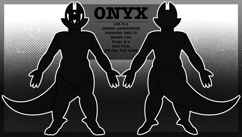 A picture of Onyx ref sheet, they/it only please