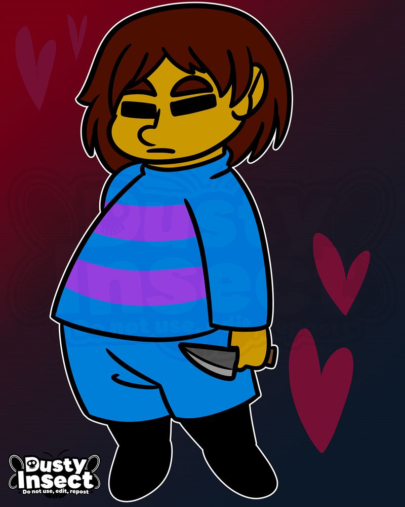 A picture of Frisk from undertale holding a knife