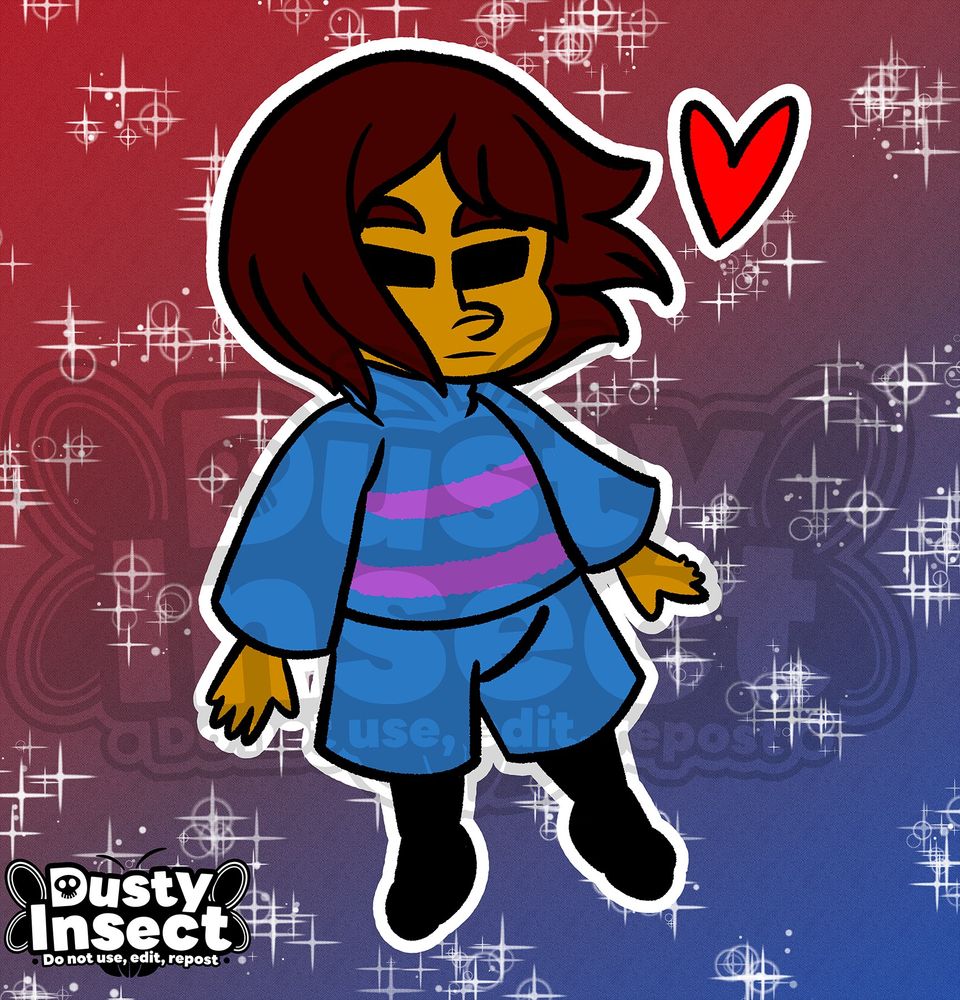 A picture of Frisk from undertale and a red heart SOUL 
