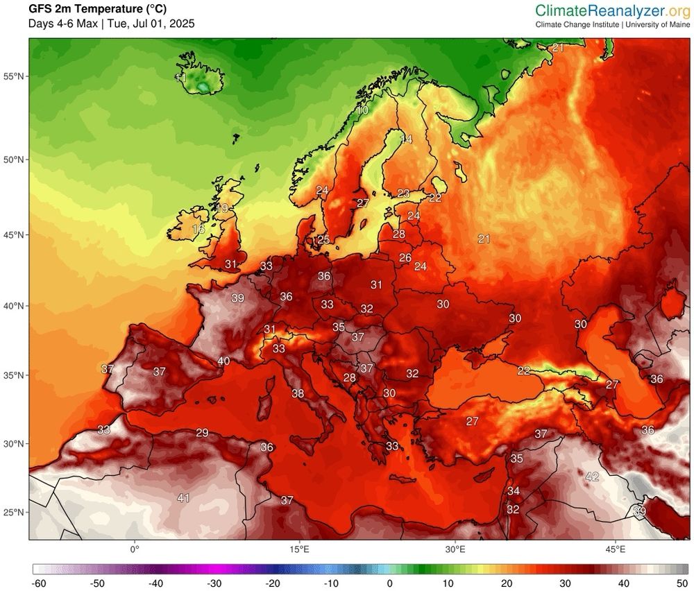Map shows heatwaves in Europe next week
https://climatereanalyzer.org