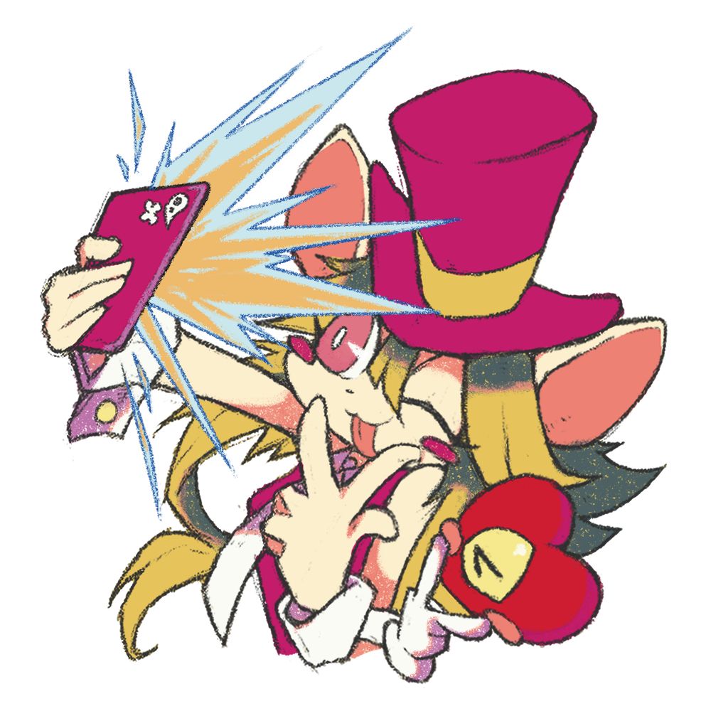 Rat God and Heart both pose with a wink and peace signs for a selfie. The image is a re-creation from official merchandise.