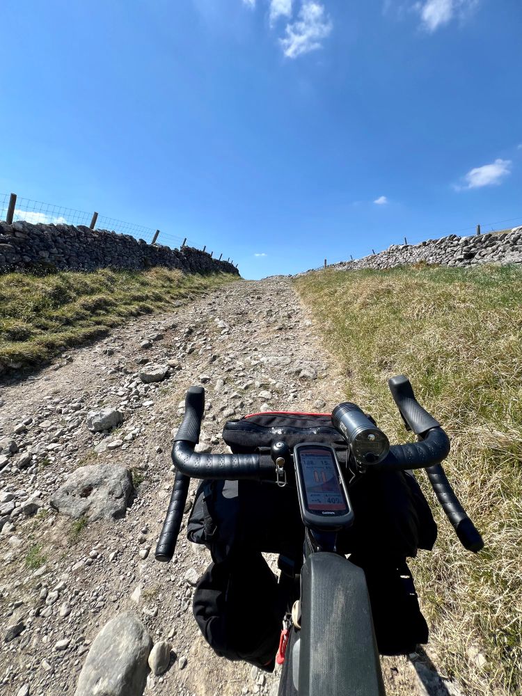 rocky ascent showing front of bike