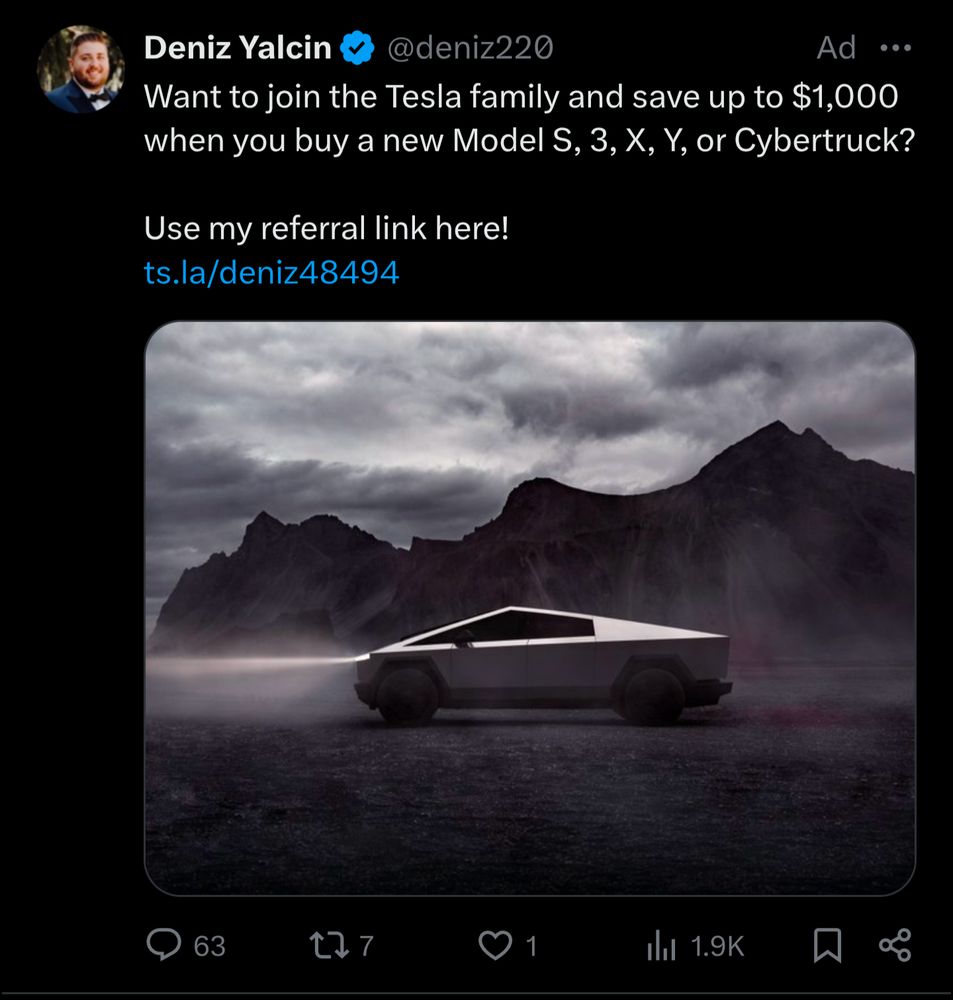 an insane ad on Twitter for a private Tesla referral link