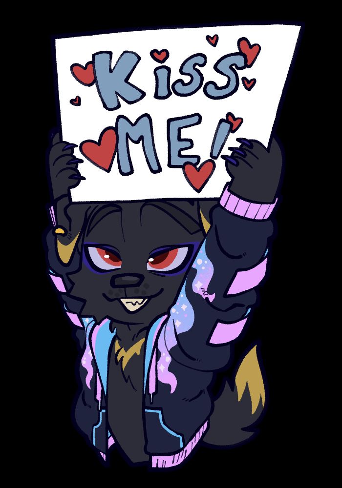 Orion holding up a sign that says kiss me