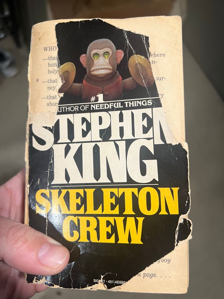 Busted up 39-year-old paperback copy of Stephen King’s Skeleton Crew