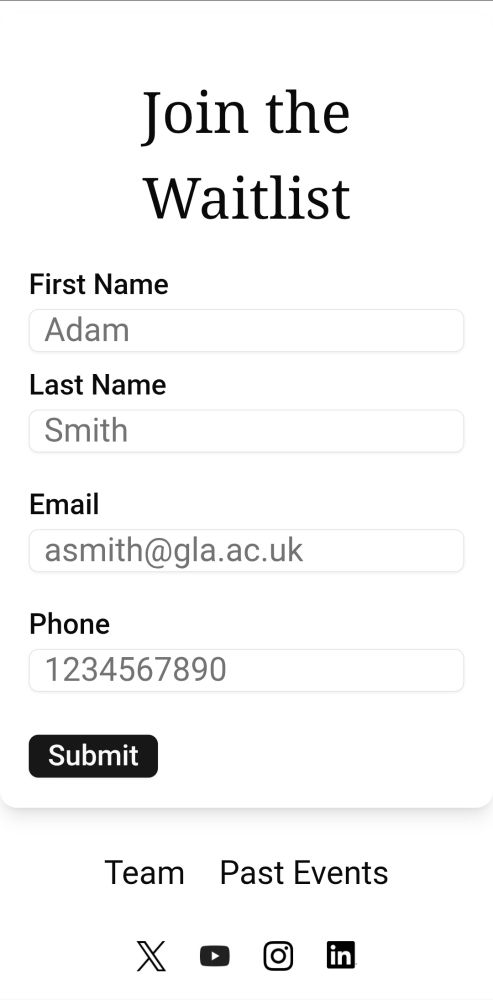 Application form for the Austin Union and the example name is 'Adam Smith.'