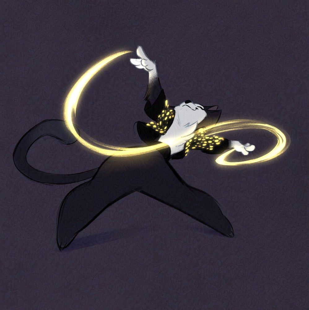 Mister Mistoffolees doing more magic, swirling magic in an elegant S shape