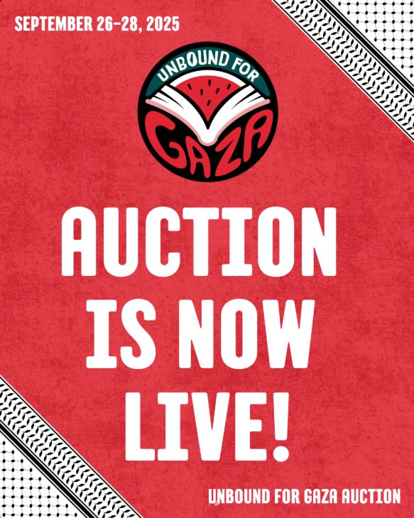 AUCTION IS NOW LIVE lettering - Unbound for Gaza